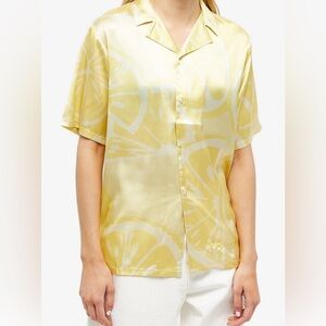 House of Sunny Lemon Slices Satin Short Sleeve Button Up Size XL (US 10/UK 14)